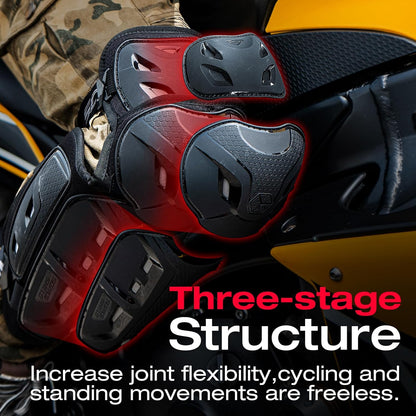 Scoyco Motorcycle Knee Shin Guards for Men - CE Level 1 Motocross Knee Pads Protective Gear with 45°-180° Knee Flexibility Design and Adjustable Elastic Band