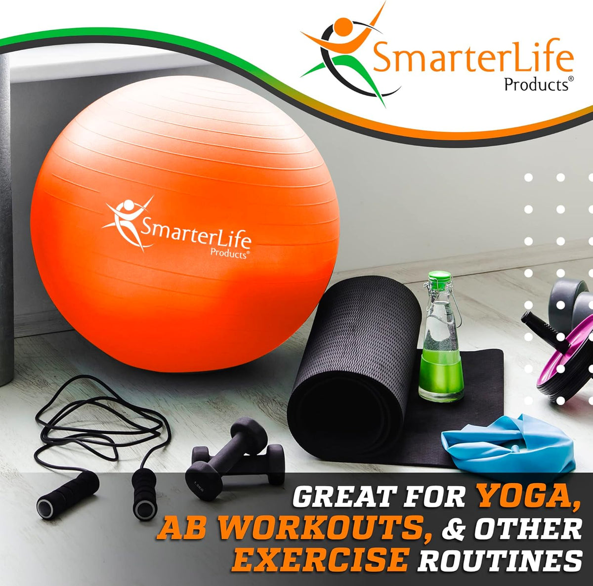 SmarterLife Exercise Ball Yoga Ball for Fitness, Balance, Stability, or Pregnancy, Gym Ball for Core Workout, Physical Therapy, Yoga Ball Chair for Office, Anti-Slip Anti-Burst