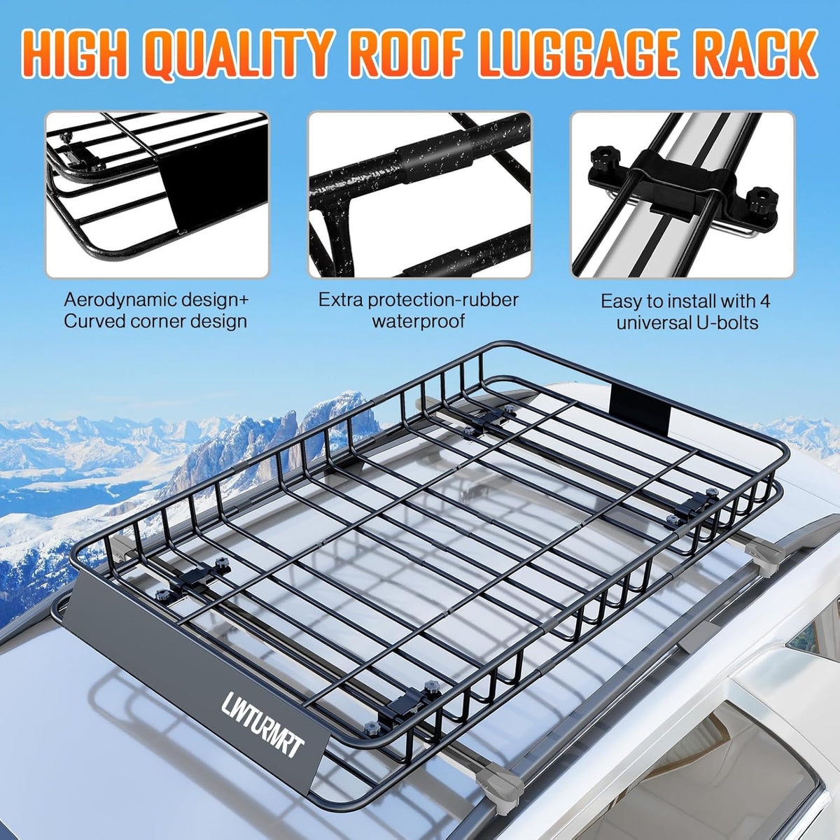 64 x 39 Inch Universal 300LB Heavy Duty Roof Rack Cargo with Cargo Net, Car Top Luggage Holder Carrier Basket for SUV,Truck or RV Camping Storage Steel Construction