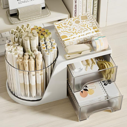 360 Degree Rotating Pencil Pen Holder for Desk , Cute Desk Pen Organizers Desktop Storage Stationery Supplies Cup Pot for Office School Home Art Supply Accessories Caddy Makeup Brush Holder White