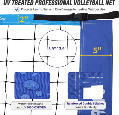 Portable Outdoor Volleyball Net Set System for Backyard Beach with Heavy Duty Poles, Durable Net, PU Volleyball & Pump, Carry Bag