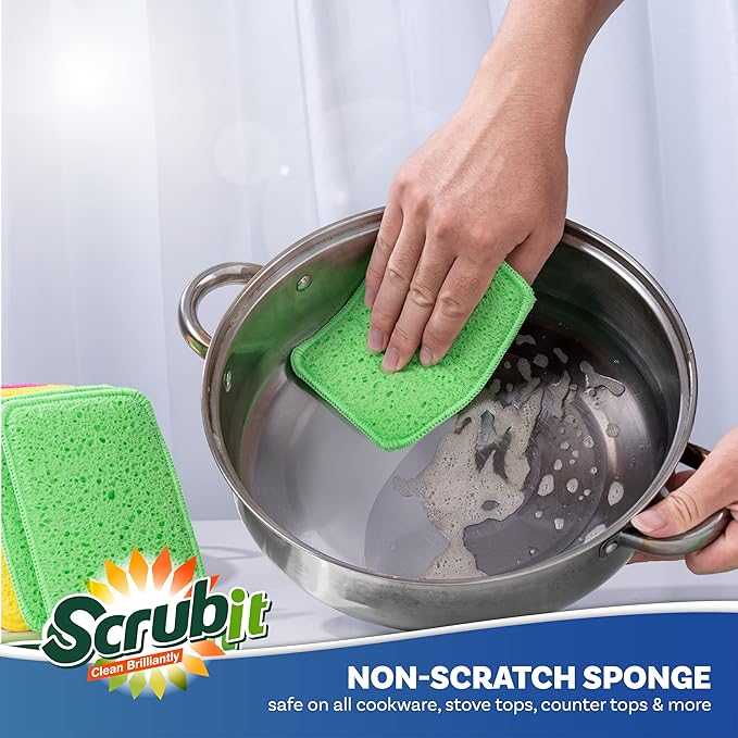 Scrub and Wipe Cleaning Pads [10 Pack] – SCRUBIT Dual Sided Scouring Pad and Sponge - Reusable Kitchen Scrubbing Sponges for Dishes, Pots, Pans Utensils & Non-Stick Cookware (Green)