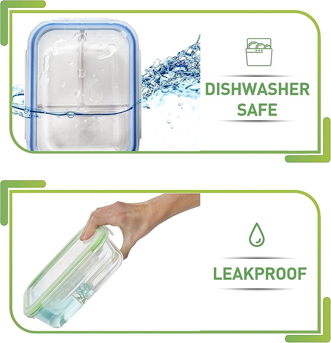 PrepNaturals 4 Pack 34 Oz Glass Meal Prep Containers - Dishwasher Microwave Freezer Oven Safe - Glass Storage Containers with Lids (Multi-Compartment)