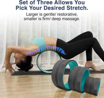 Back Roller Wheel- Foam Padded Back Stretcher Wheel with Center Spine Cradle-Back Pain & Stretching- Deep Tissue Massage Roller (Set of Four)