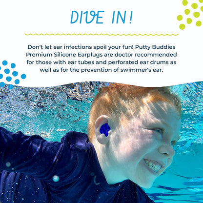 Earvolution Floating Putty Buddies Ear Plugs for Swimming - Invented by an Ear Physician - Moldable, Premium, Silicone - Floats on Water - Waterproof - Made in The USA - 3 Pack - Blue/Red/Green