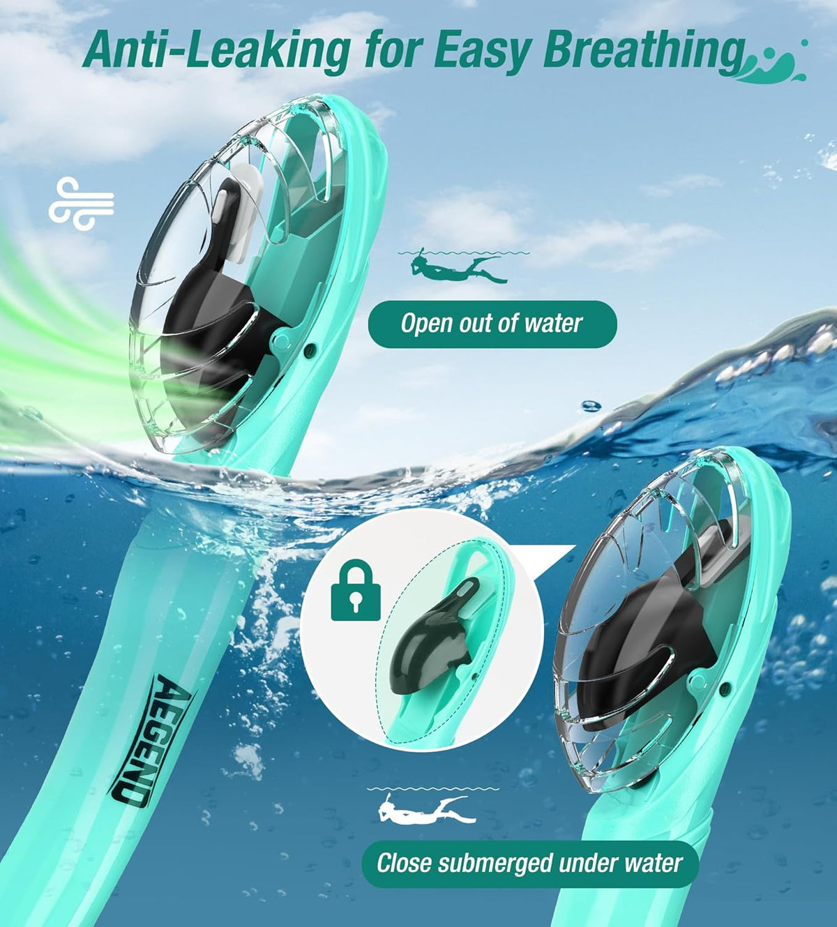 Aegend Dry Snorkel, Dive Mask Easy-Breath Free Diving Snorkel for Snorkeling Scuba Diving Freediving Swimming, with Top Dry Valve and Food-Grade Silicone Mouthpiece