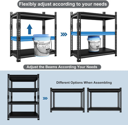 40" W Garage Shelving Heavy Duty，1800LBS Loads Metal Shelving Units and Storage,4-Tier Garage Storage Shelves Heavy Duty, Industrial Utility Shelves,40”W x 16”D x 72”H(Black)