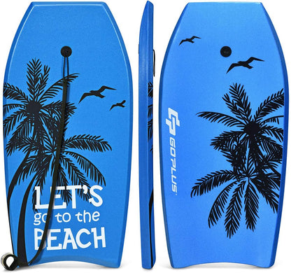 Goplus 41''/37''/33'' Lightweight Body Board for Beach, Surf Board with EPS Core, XPE Deck, HDPE Slick Bottom, Wrist Leash, Bodyboard for Kids Adults Surfing