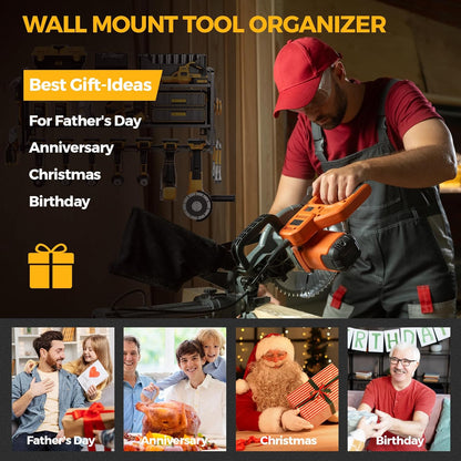 LBT Large Power Tool Organizer Wall Mount with Pegboard, Heightening Garage Power Tool Storage with 7 Cordless Drill Holder, Heavy Duty Metal Tool Shelf Battery Storage, Gifts For Men Father Husband