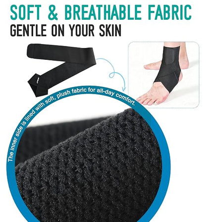 Ankle Support Brace for Men & Women, Adjustable Compression Strap for Sprains, Plantar Fasciitis, Achilles Tendonitis, Running, Workout, Sports – Fits Left & Right Foot (1, Black, Large)