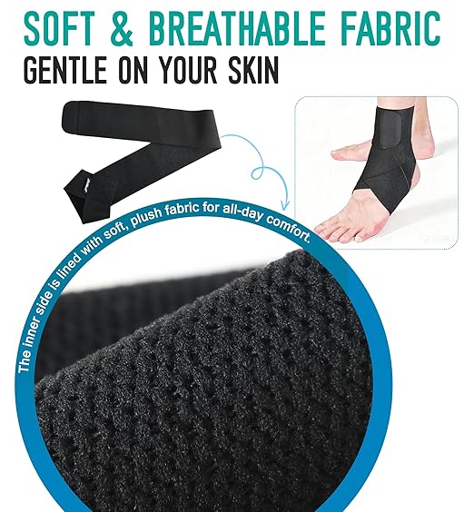 Ankle Support Brace for Men & Women, Adjustable Compression Strap for Sprains, Plantar Fasciitis, Achilles Tendonitis, Running, Workout, Sports – Fits Left & Right Foot (1, Black, Medium)