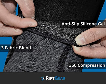 RiptGear Knee Compression Sleeve - 2 Pack - Braces for Knee Pain - Compression for Arthritis, Meniscus Tear, Running - Support for Women and Men - Sleeves Weightlifting (Large, Gray (2 Pack))