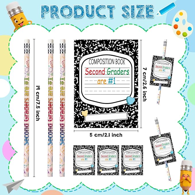 Tenceur 48 Set Back to School 2nd Graders Pencils & Cards Gifts Bulk