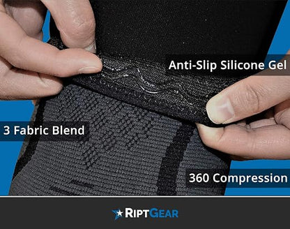 RiptGear Knee Compression Sleeve - Braces for Knee Pain - Compression for Arthritis, Meniscus Tear, Running, Walking - Support for Women and Men - Sleeves Weightlifting (Large, Gray (1 Pack))