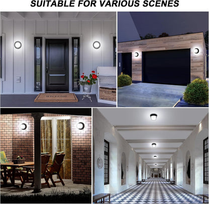Outdoor LED Flood Lights, Waterproof Modern Exterior Wall Light, 12W Anti Rust Outside Porch Lighting with 6000K Daylight Small Circle Wall Mount Fixtures for House Backdoor Yard Entryway