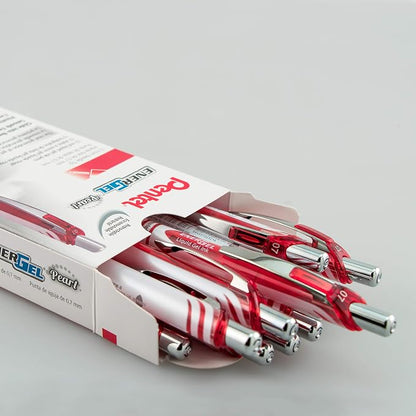 Pentel Gel Ink Pen, Pearl Retractable Gel Pen, (0.7mm) Medium Point, Needle Tip, Red Ink, 12 pack (BLN77PW-B)