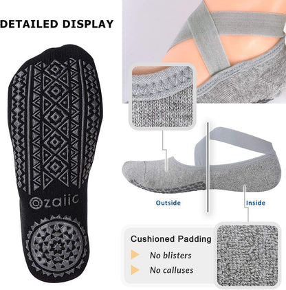 Ozaiic Yoga Socks for Women Non-Slip Grips & Straps, Ideal for Pilates, Pure Barre, Ballet, Dance, Barefoot Workout