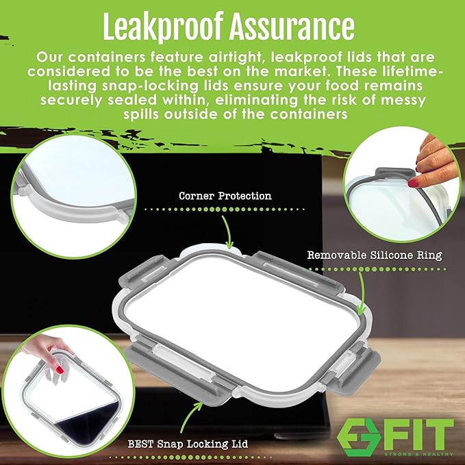 FIT Strong & Healthy Meal Prep Containers Glass, 1 & 2 & 3 Compartments – Portion Control Bento Box Adult, Glass Lunch Containers with Lids, Oven & Freezer Safe Bento Box, 35 oz, Gray, 3 Pack