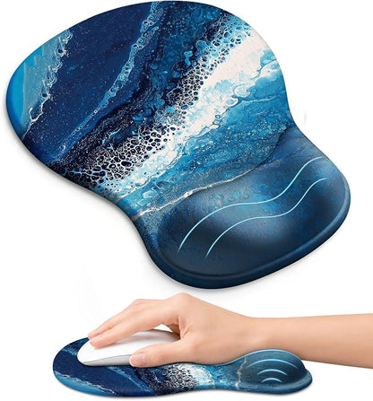 Ergonomic Mouse Pad with Wrist Rest, Gel Wrist Support, Waves | 10.2 x 7.6 in Mouse Pad with Smooth Fabric Surface and Non-Slip Rubber Base for Office, Home, Study, and Gaming