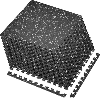 SUPERJARE 0.4 Inch Gym Flooring for Home Gym,12 Tiles Gym Floor Mat with Heavy Duty Rubber Top, Interlocking Rubber Flooring Mats, Workout Exercise Equipment Mats, Black/Grey