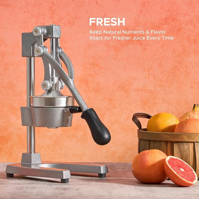 CO-Z Manual Citrus Juicer, Commercial Grade Cast Iron Orange Juicer, Professional Heavy Duty Juice Press with Removable Strainer, Manual Juice Extractor for Orange Lemon Pomegranate Citrus, Gray