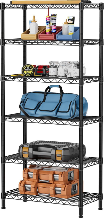 SINGAYE 6 Garage Heavy Duty Shelving Unit Kitchen Pantry Close Home Organizers and Storage Bathroom Shelf Laundry Room Organization Industrial Book Metal Wire Adjustable Shelves