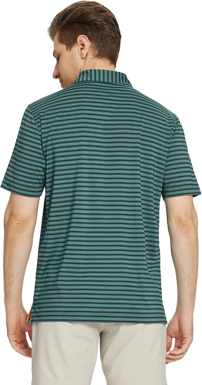 M MAELREG Golf Shirts for Men Short Sleeve Dry Fit Casual Striped Performance Moisture Wicking Collared Mens Polo Shirts