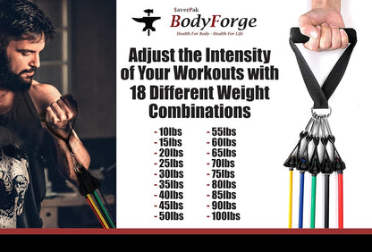 BodyForge Resistance Bands, Exercise Bands，Resistance Bands for Working Out, Work Out Bands with Handles for Men and Women Fitness, Strength Training Home Gym Equipment