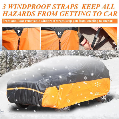 Car Covers Waterproof All Weather for Automobiles, Indoor Outdoor Windproof Dust Rain Sun Snow UV Protection Breathable Full Exterior Covers, Universal Vechicle Tarp Cover Fit 191-205 inches SUV