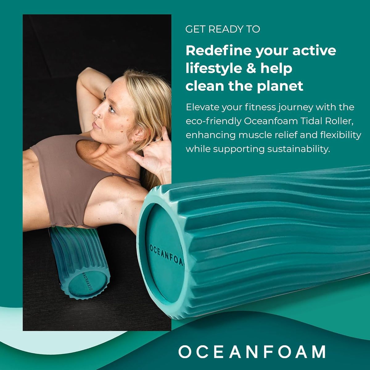 Oceanfoam Tidal Roller - Jade - Muscle Massage Foam Roller for Back Pain & Stretching - Firm and Ergonomic Wide Wave Textured - Yoga, Athletics, & Wellness - Full Size, 20" x 5"