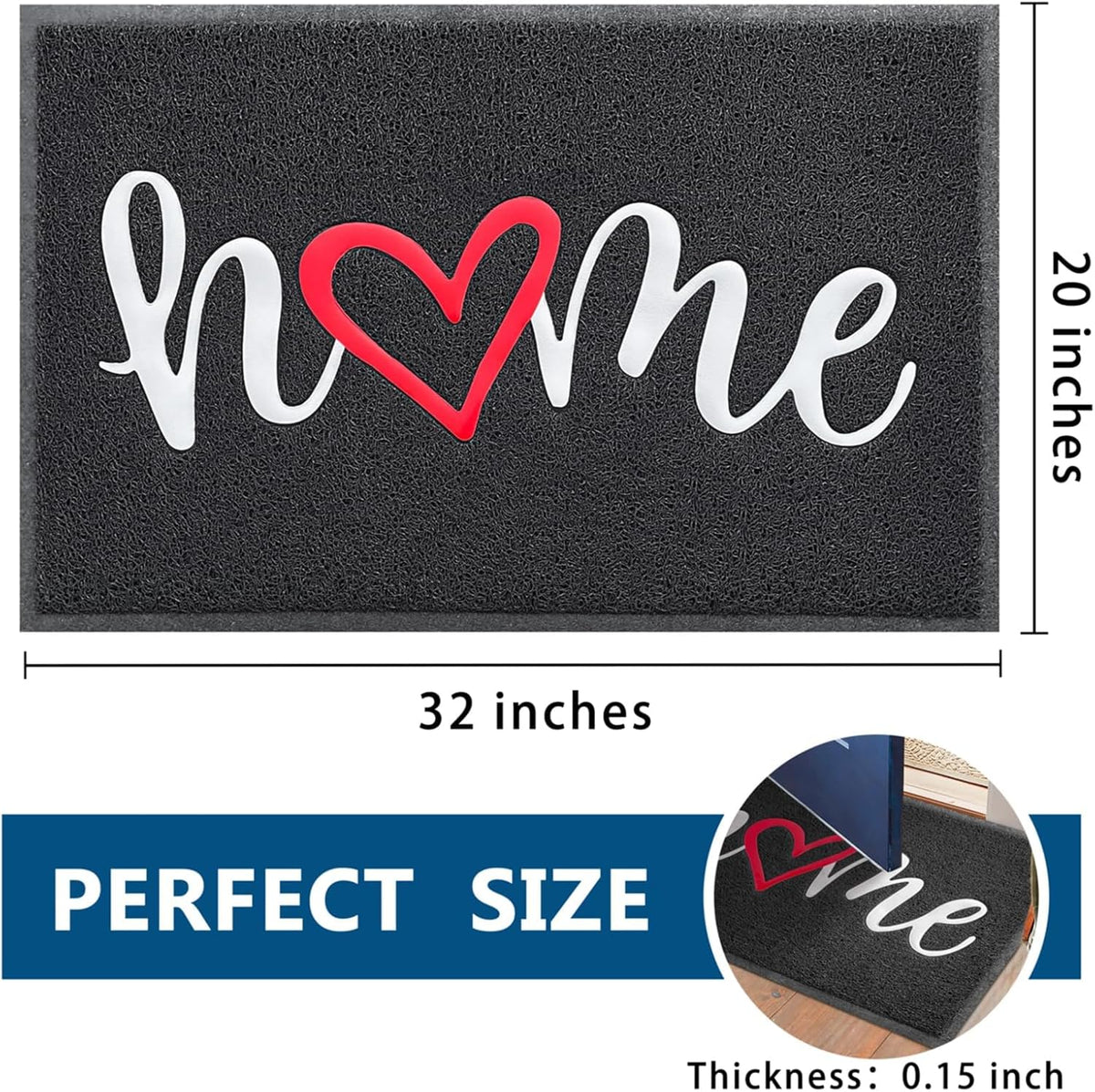 EARTHALL Door Mat Outside Inside Home Doormat, 32"x20", Durable Floor Mat Non Slip Mat Ultra Absorb Mud Easy Clean Front Doormat for Garage, Entryway, Patio, High Traffic Areas, Black