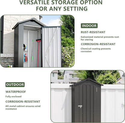 2.5x1.4 FT Outdoor Storage Shed, Small Metal Garden Shed with Adjustable Shelves, Mini Outside Tool Sheds with Lockable Hinged Door, Waterproof Outdoor Storage Cabinet for Backyard, Patio, Lawn, Black