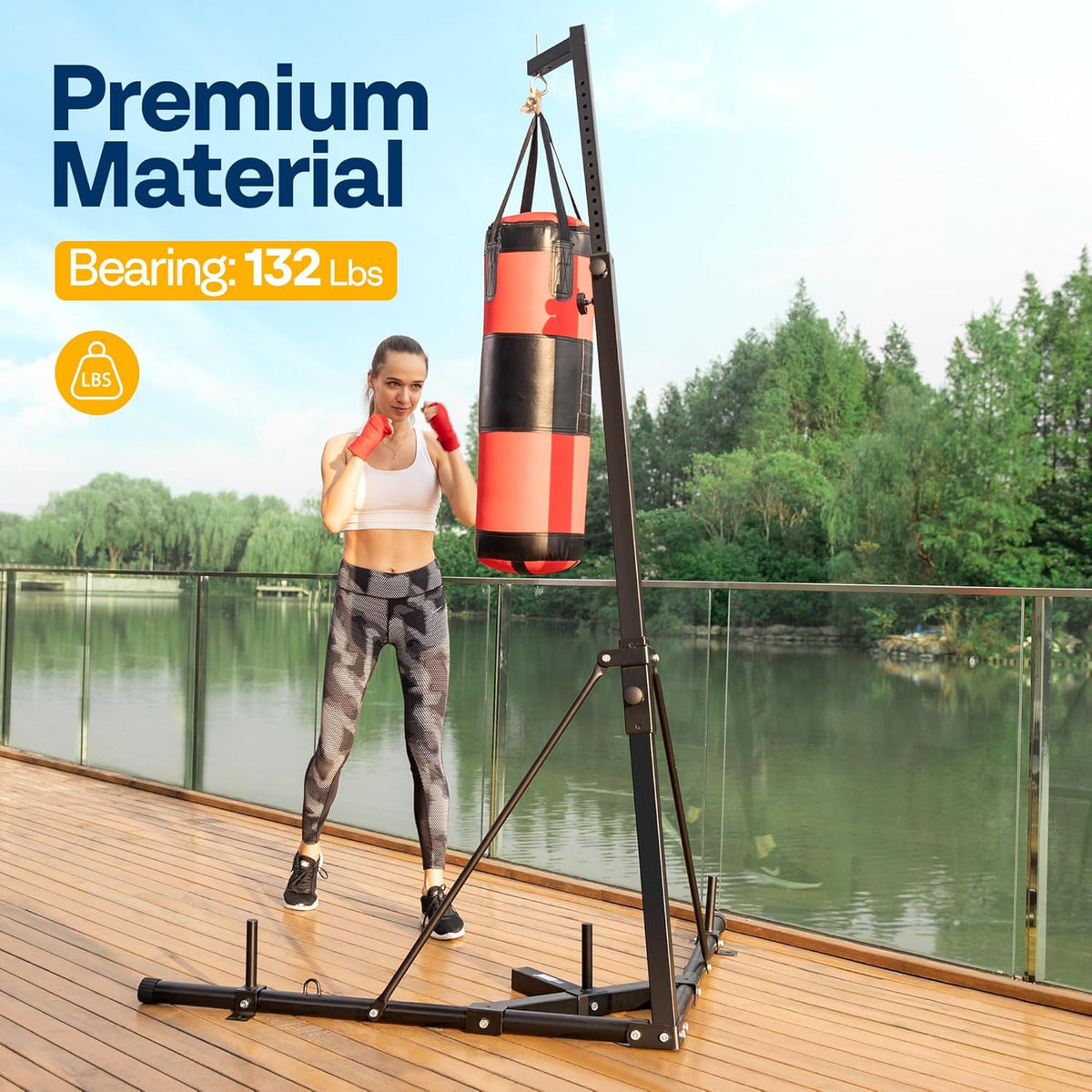 VIVOHOME Height Adjustable Foldable Heavy Duty Boxing Punching Bag Stand Steel Sandbag Rack Freestanding Up to 132 lbs for Home Fitness Stable