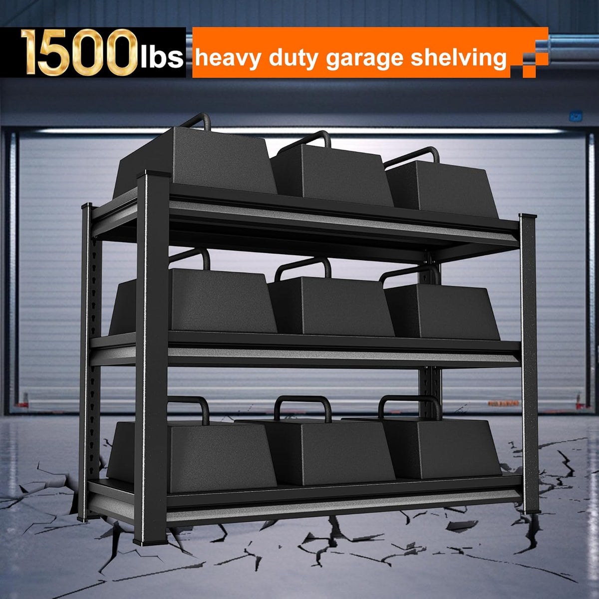 Garage Storage Shelves Heavy Duty, 40”W Shelving Units and Storage Rack, 1500LBS Loads Shelving Units, Adjustable 3-Tier Metal Shelves for Industrial Storage, 40”W×16”D×36”H,Black