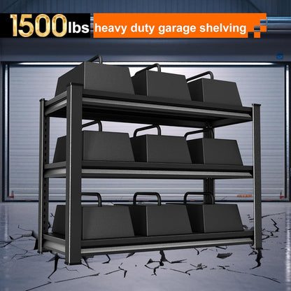 Garage Storage Shelves Heavy Duty, 40”W Shelving Units and Storage Rack, 1500LBS Loads Shelving Units, Adjustable 3-Tier Metal Shelves for Industrial Storage, 40”W×16”D×36”H,Black