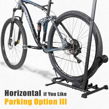 BIKE HAND Vertical Bike Floor Stand - Premium Quality Vertical & Horizontal Adjustable Bicycle Parking Rack - Store MTB Road Bikes Wheels Sizes up to 29"- with Stem Handlebar Stabilizer