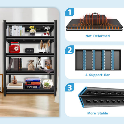 2750LBS Garage Storage Shelves Heavy Duty, 48" W x 18" D x 78" H,5-Tier Garage Shelving Heavy Duty, Industrial Metal Shelving Units for Garage, Basement,Fish Tank,Black