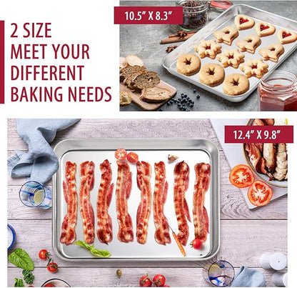 E-far 12-Piece Stainless Steel Bakeware Sets, Metal Baking Pan Set Include Round Cake Pans, Square/Rectangle Baking Pans with Lids, Cookie Sheet, Loaf/Muffin/Pizza Pan, Non-toxic & Dishwasher Safe