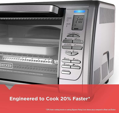 Black+Decker Countertop Convection Toaster Oven, 8 One-touch Cooking Functions, Stainless Steel