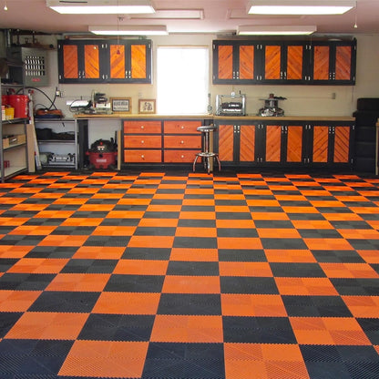 15.7"x15.7" Garage Flooring Tiles, Non-Slip Interlocking Plastic Garage Floor Mat, Garage Organization & Garage Storage, Vented Pattern (Orange, 25PCS)