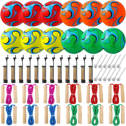 12 Sets Operation Christmas Deflated Soccer Ball Bulk with Pump Jump Rope, Bulk Soccer Balls 7.25 ft Adjustable Skipping Rope Outside Sport Balls