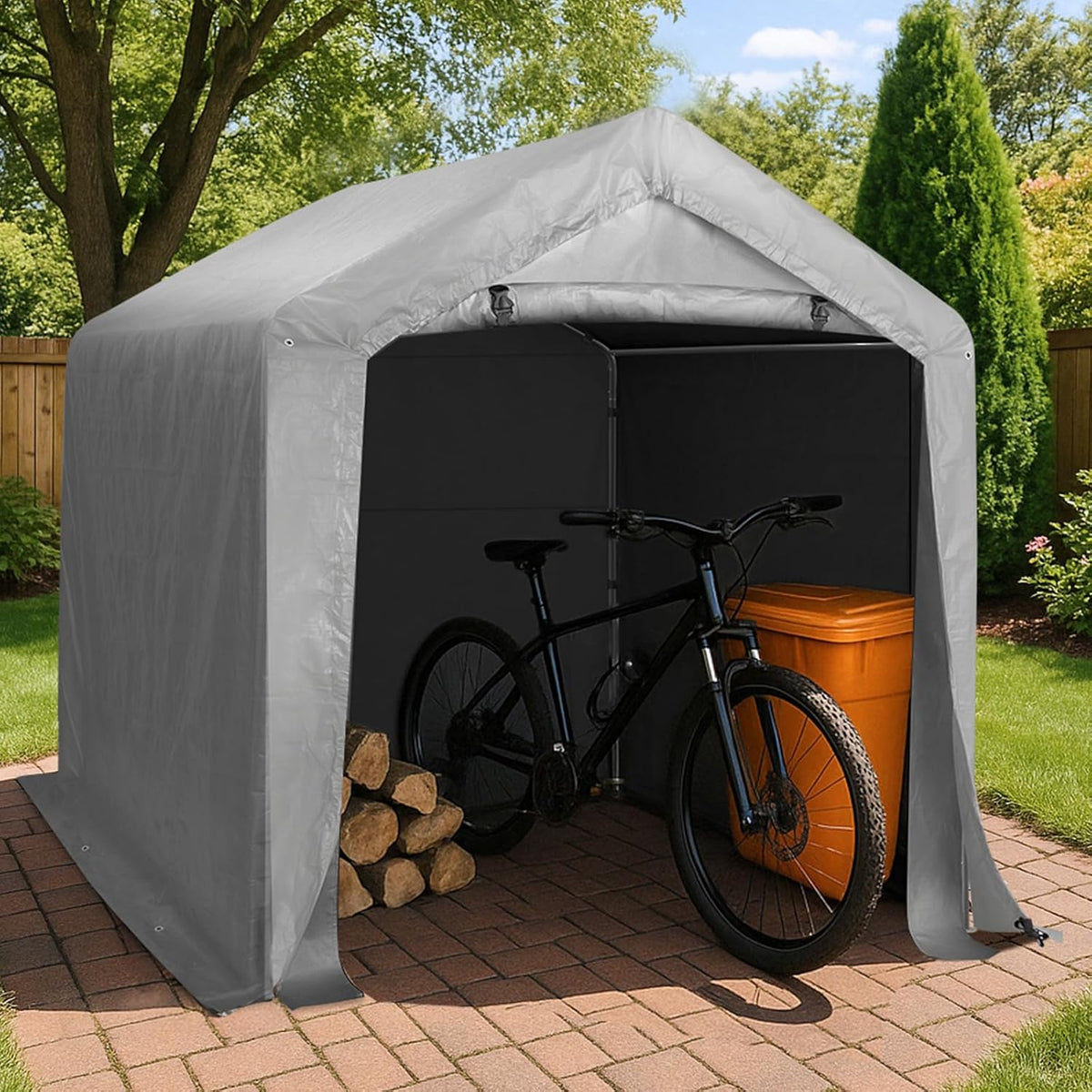 Outvita Outdoor Portable Storage Shed Tent, 6x6 ft Waterproof Carport with Roll-Up Zipper Door and Durable Galvanized Steel Frame, Ideal for Motorcycle, GTV, Bike, Wood Tool Lawn Mower Storage