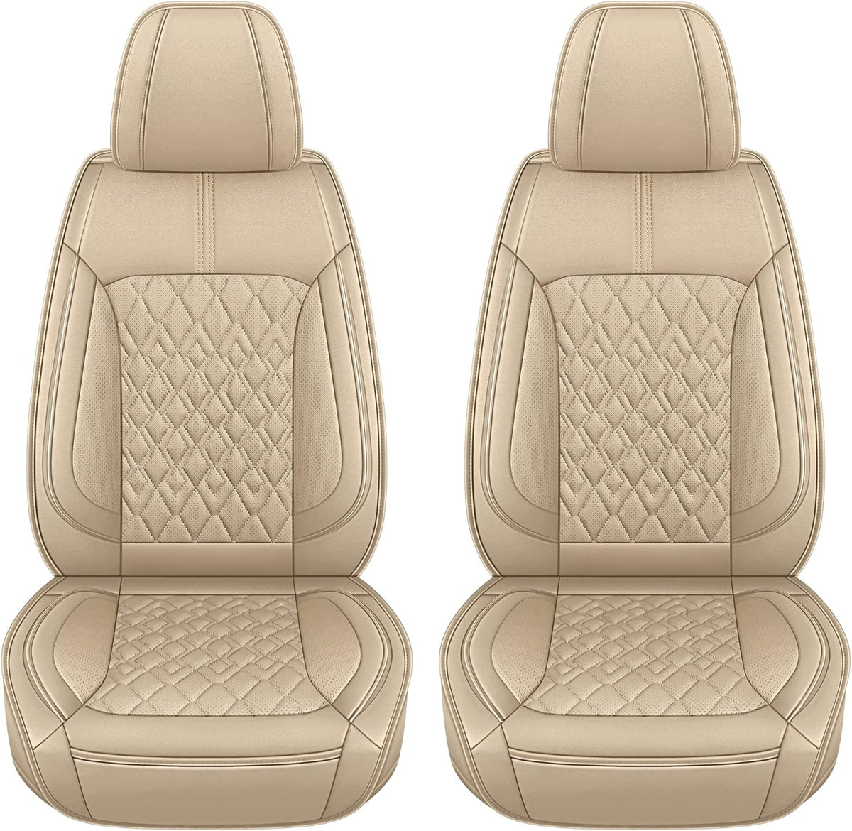 Pariitadin Leather Car Seat Covers Front Pair, Waterproof Breathable Faux Leather Automotive Seat Covers for Cars, Non-Slip Car Interior Covers Universal Fit Most Cars Sedans Trucks SUVs, Beige