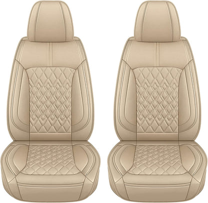 Pariitadin Leather Car Seat Covers Front Pair, Waterproof Breathable Faux Leather Automotive Seat Covers for Cars, Non-Slip Car Interior Covers Universal Fit Most Cars Sedans Trucks SUVs, Beige