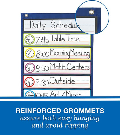 Carson Dellosa Daily Schedule Pocket Chart―Clock, Time, Subjects Scheduling Planner With Dry-Erase Cards, Classroom or Homeschool Learning (37.5" x 30")
