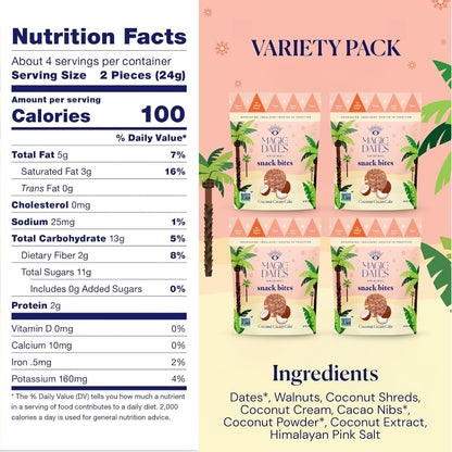MAGICDATES Date Snack Bites | Coconut Cream Cake – 4 Bags (16 Servings) | Medjool Dates | No Added Sugar | Gluten-Free | Vegan | Paleo | Plant-Based | Healthy Coconut Snack | Clean Ingredients