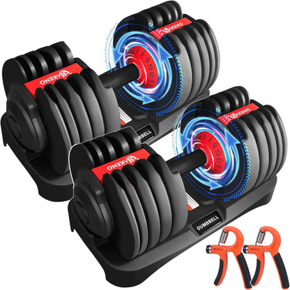 15 Weight in 1 Adjustable Dumbbell 53LB with Fast Automatic Adjustable and Weight Plate for Body Workout Home Gym （24kg/53lb）2pcs