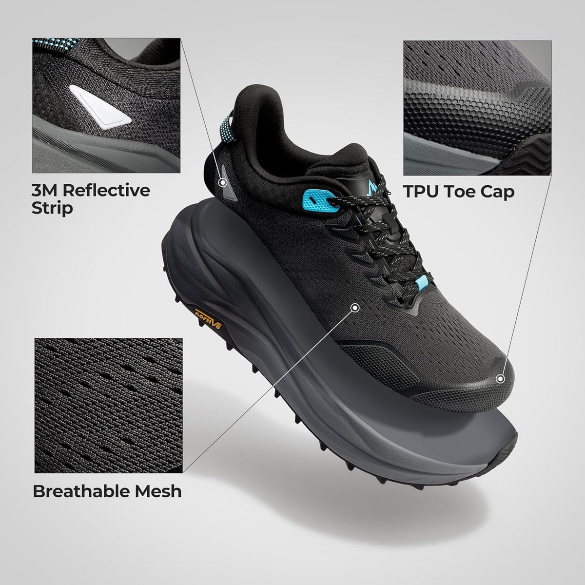 NORTIV 8 Men's Wide Toe Box Trail Running Shoes Cushion Walking Barefoot Tennis Workout Gym Cross Training Shoe Fashion Sneakers for Plantar Fasciitis Bunion