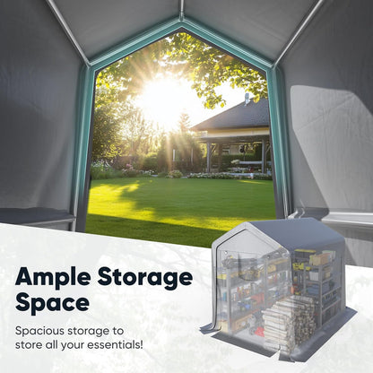 Quictent Heavy Duty 6x8FT Carport Shelter with Roll-Up Mesh Windows & Reinforced Frame, Portable Garage Canopy for Motorcycle Storage, Outdoor Equipment, Patio Furniture Cover - Silver Gray