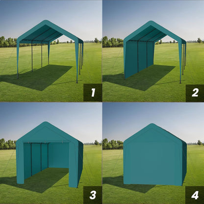 Carport 10x20 Heavy Duty Portable Garage w/Removable Sidewalls & Roll-Up Door Car Canopy Party Tents Waterproof UV Resistant All Weather Car Port for Trucks,Boats(Green)